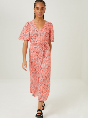 Coral Floral Print Midi Dress | Women ...